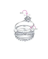 Bling Jewelry 1CT Round Solitaire Cz Band Inset Guard Enhancers promise Ring Set .925 Sterling Silver