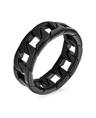 Bling Jewelry Mens Biker Jewelry Urban Mechanic Black Wide Open Rope Cuban Cable Curb Chain Link Ring Band For Men Gothic Solid Stainless Steel