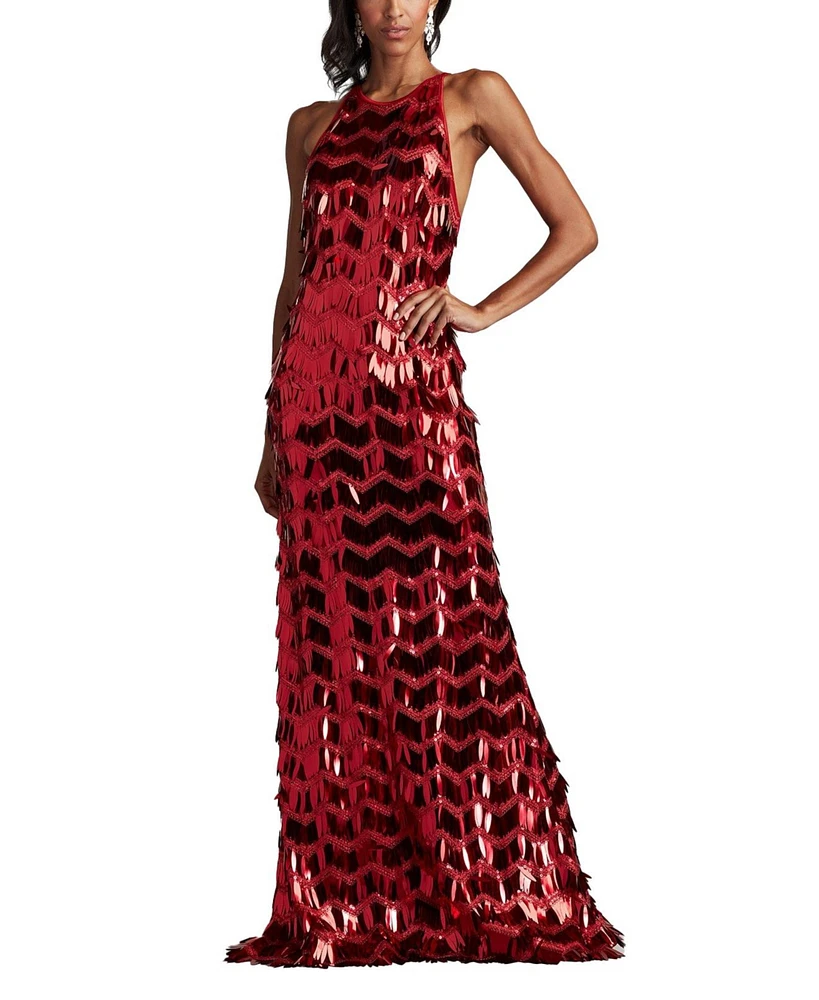 Tadashi Shoji Women's Madysin Sequin Fringe Gown