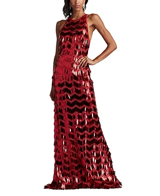 Tadashi Shoji Women's Madysin Sequin Fringe Gown