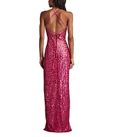 Tadashi Shoji Women's Koda Animal Sequin Halter Gown