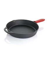 MegaChef Pre-Seasoned 6 Piece Cast Iron Skillet Set with Lids and Red Silicone Holders