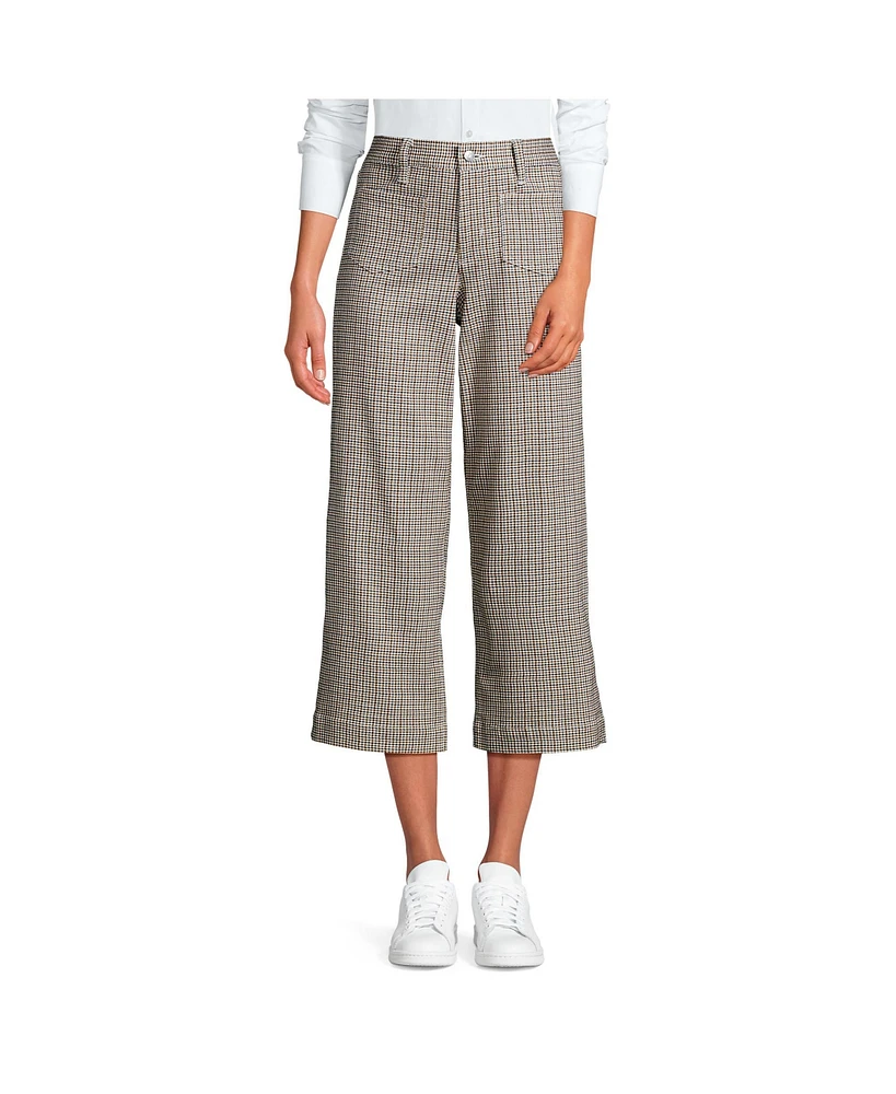 Lands' End Petite Printed Twill High Rise 5 Pocket Wide Leg Crop Pants