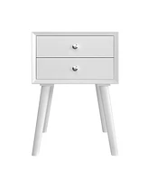 Gymax Wooden Nightstand Mid-Century End Side Table Bedroom W/2 Storage Drawers White