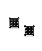 Bling Jewelry Black On Black Invisible Cut Square Cz Checkboard Cubic Zirconia Prong Basket Set Stud Earrings Sterling Silver