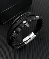 Rhona Sutton Silver Multi Leather Skull Stainless Steel Bracelet