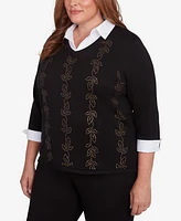 Alfred Dunner Plus Rue Rivoli Beaded Embroidered Two One Sweater