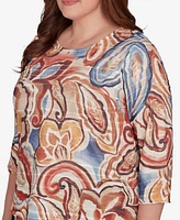 Alfred Dunner Plus Harvest Moon Watercolor Paisley Crew Neck Top