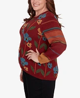 Alfred Dunner Plus Harvest Moon Vertical Floral Crew Neck Sweater