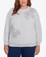 Alfred Dunner Plus Classic Sherpa Floral Embroidered Sweater