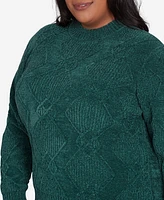 Alfred Dunner Plus Size Classic Chenille Diamond Stitch Turtleneck Sweater