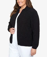 Alfred Dunner Plus Classic Zip Front Chenille Cardigan Sweater