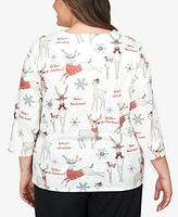 Alfred Dunner Plus Classic Deer Split Neck Top