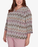 Alfred Dunner Plus Telluride Chenille Zig Zag Print Top