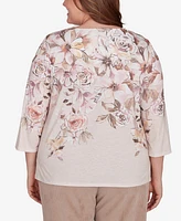 Alfred Dunner Plus Telluride Falling Floral Lace Crew Neck Top