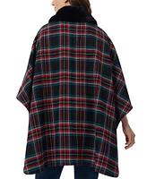 Jones New York Women's Plaid-Print Faux-Fur Collar Poncho