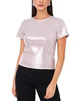 1.state Women's Short Sleeve Crew Neck Metallic T-Shirt