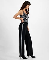 Bar Iii Women's High Rise Rhinestone-Trim Pants, Created for Macy's