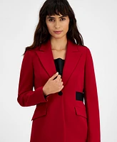 Bar Iii Women's Contrast Tab One-Button Blazer, Created for Macy's