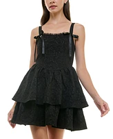 Trixxi Juniors' Embroidered Square-Neck Tiered Dress