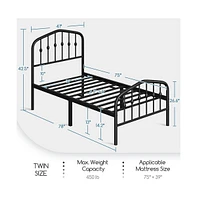 Yaheetech Modern Twin Size Metal Bed Frame with Arched Headboard and Footboard/Spacious Underbed Storage Space/Heavy Duty Slat Support Black