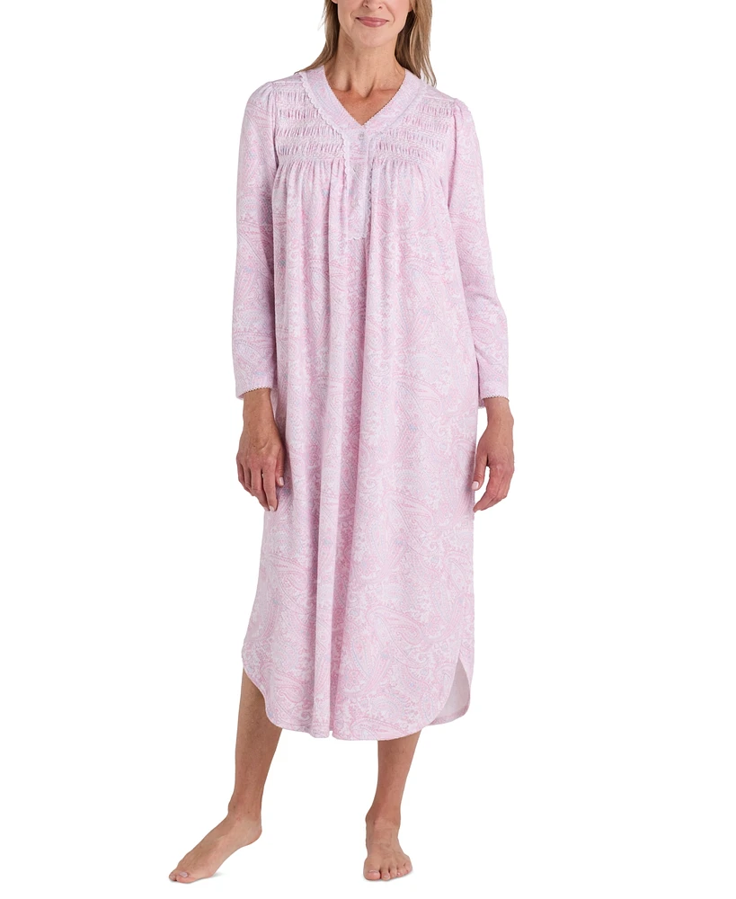 Miss Elaine Women's Paisley-Print Lace-Trim Nightgown