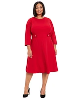 London Times Plus Size 3/4-Sleeve Fit- & Flare Dress