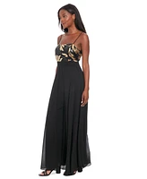 London Times Petite Sequin-Bodice Wide-Leg Jumpsuit