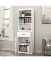 Famapy 3-Shelf Bookcase Bookshelf With 2-Door Cabinet and Drawer