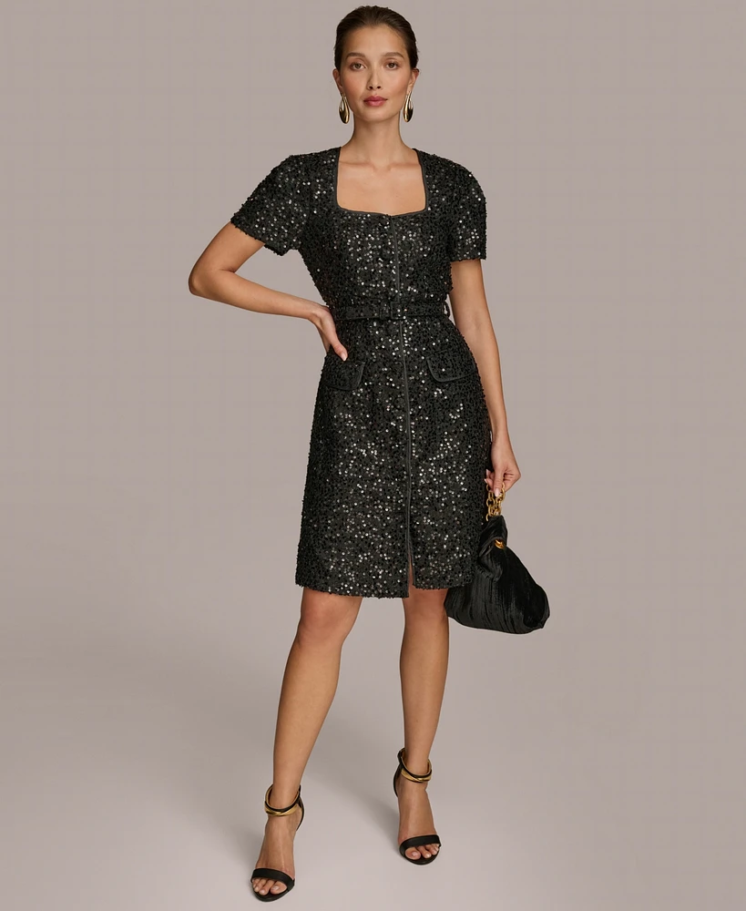 Donna Karan New York Petite Square-Neck Sequinned Dress