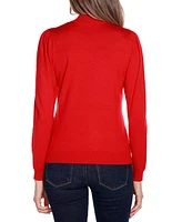 Belldini Women's Embellished Mock Neck Puff-Sleeve Sweater