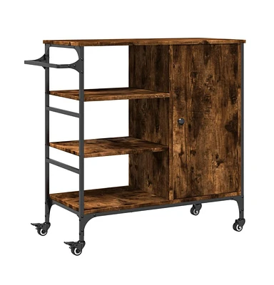 vidaXL Kitchen Trolley Smoked Oak 34.4"x15.2"x33.3" Engineered Wood