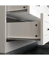 Famapy White 10-Shelf Accent Bookcase with Glass Doors, Led Lights