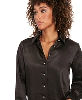 Muse Women's Collared Button-Front Long-Sleeve Satin Shirt