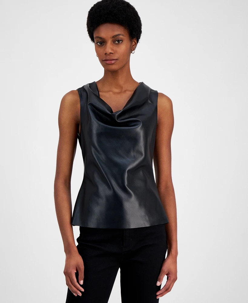 French Connection Women's Elettra Faux-Leather Cowlneck Top