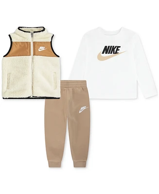 Nike Baby Boys Sportswear Club T-Shirt, Faux-Sherpa Vest & Jogger Pants, 3-Piece Set