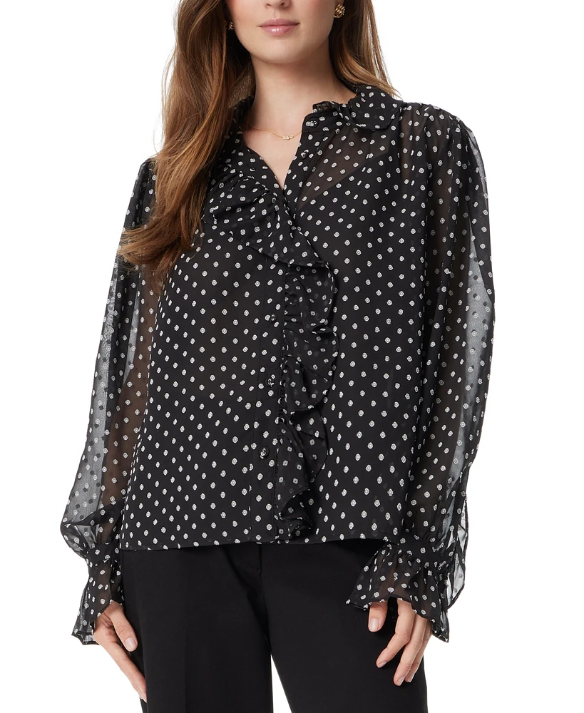 Sam Edelman Women's Jasleen Ruffle Button-Down Clip-Dot Top