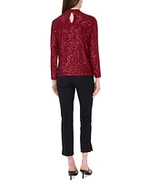 Msk Women's Sequin Keyhole-Neck Long-Sleeve Top