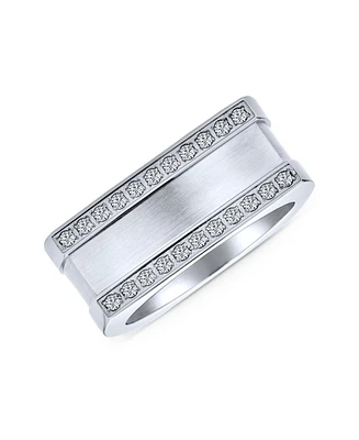 Bling Jewelry Greek Key Geometric Pave Cz Accent Cubic Zirconia Cross Mens Rectangle Signet Statement Band Ring For Men .925 Sterling Silver or Stainl