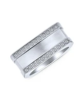 Bling Jewelry Greek Key Geometric Pave Cz Accent Cubic Zirconia Cross Mens Rectangle Signet Statement Band Ring For Men .925 Sterling Silver or Stainl