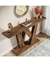 Tribesigns 55-Inch Farmhouse Console Table, Entryway Table with Geometric Base, Narrow Sofa Table Rustic Wood Hallway Table for Entrance, Living Room,