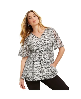 June + Vie Women's Plus Faux Wrap Fit-And-Flare Top