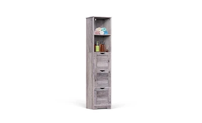 Slickblue Grey Bathroom Floor Cabinet – Tall, Narrow Storage with 3 Drawers, 2 Shelves