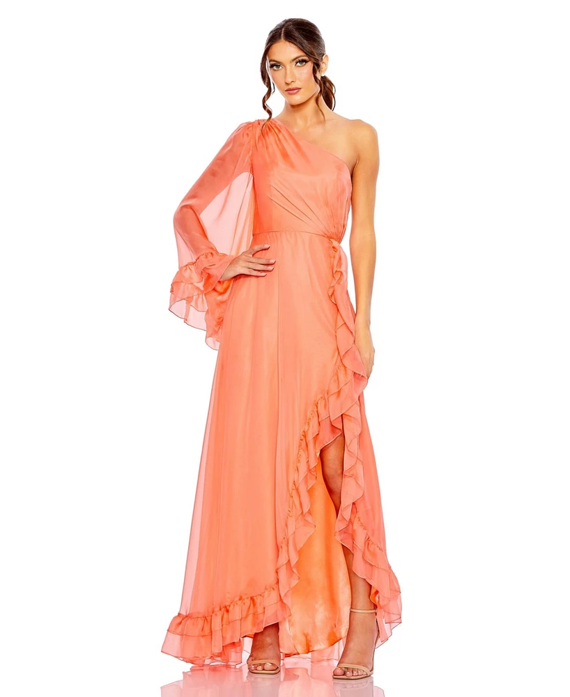 Mac Duggal Women's One Sleeve Ruffled Hem Gown