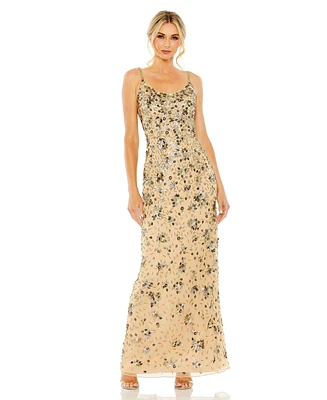 Mac Duggal Women's Floral Embellished Scoop Neck Evening Gown