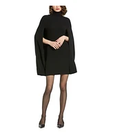 Mac Duggal Women's Turtle Neck Knit Cape Mini Dress