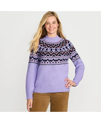 Lands' End Women's Cozy Lofty Fair Isle Yoke Mock Neck Sweater