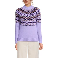 Lands' End Women's Cozy Lofty Fair Isle Yoke Mock Neck Sweater