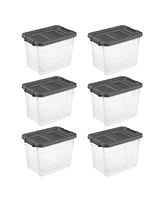 Sterilite 30 Qt Clear Plastic Stackable Storage Bin with Grey Latch Lid, 6 Pack