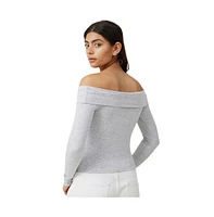 Cotton On Women's Staple Rib Off Shoulder Long Sleeve Top